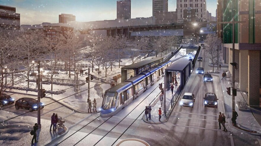 Croquis du projet de tramway à Québec.