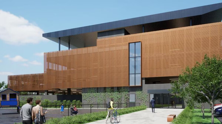 La première étape du mégaprojet HMR consistera à déplacer des espaces de stationnement dans un bâtiment étagé de 678 places près de résidences et d’une garderie. — Photo : CIUSSS de l'Est-de-l'île-de-Montréal / courtoisie