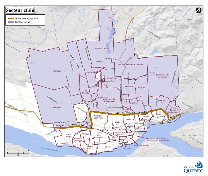 Les quartiers ciblés par le plan de mobilité pour la couronne nord touchent 80% du territoire de Québec.