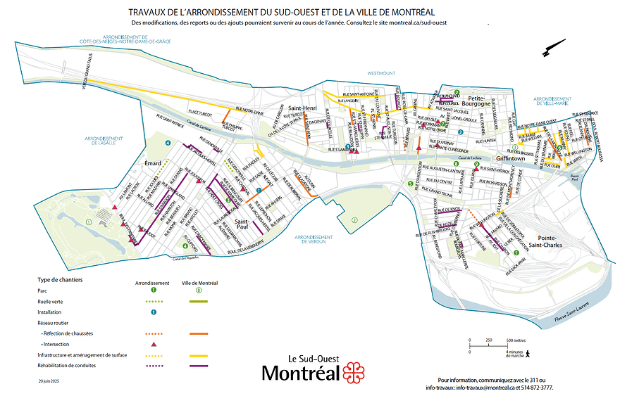 Carte des chantiers municipaux du Sud-Ouest - Juin 2025
