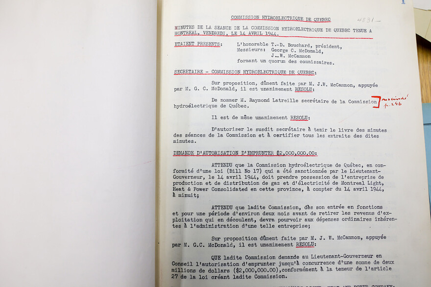 Document témoignant de la naissance d’Hydro-Québec, le 14 avril 1944