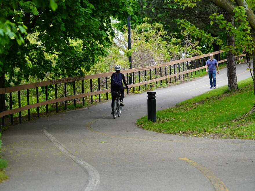 people biking and walking