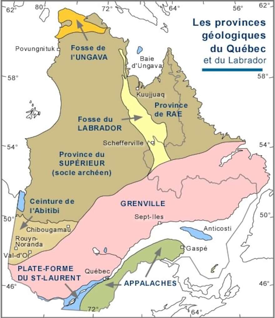 Les «provinces géologiques» du Québec.