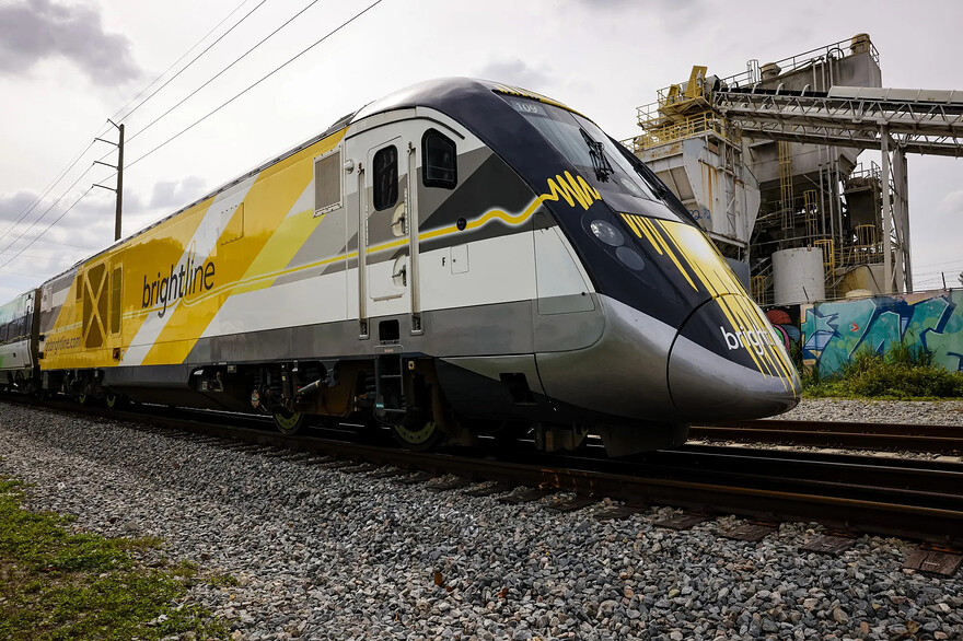 A Brightline train in Miami. Photographer: Eva Marie Uzcategui/Bloomberg