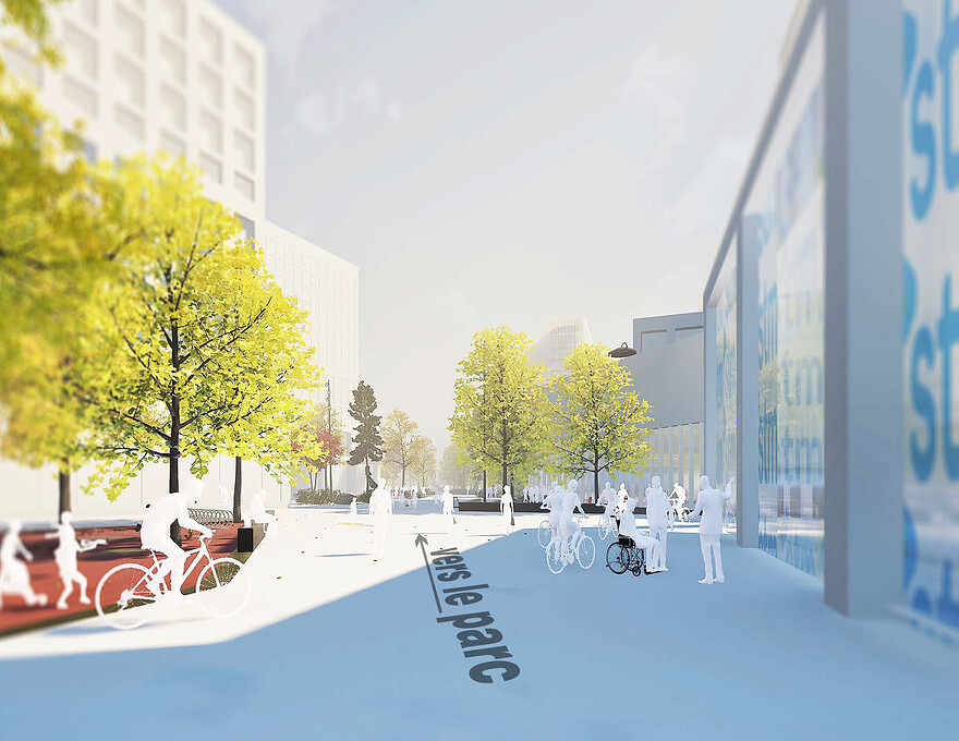 Zone 1: Perspective de la station de métro qui s’ouvre sur le quartier et le centre culturel