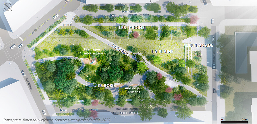 Parc des Eaux-Cachées - Concept d'avant-projet détaillé ©Rousseau-Lefebvre — Ville de Montréal — Mai 2025
