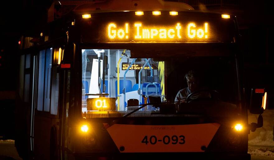 An empty STM bus shows support for the Montreal Impact soccer team in 2021. Allen McInnis, Montreal Gazette files.
