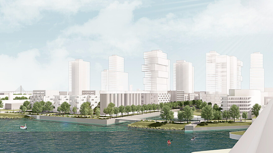 Une maquette du projet de quartier Bridge-Bonaventure, à Montréal.