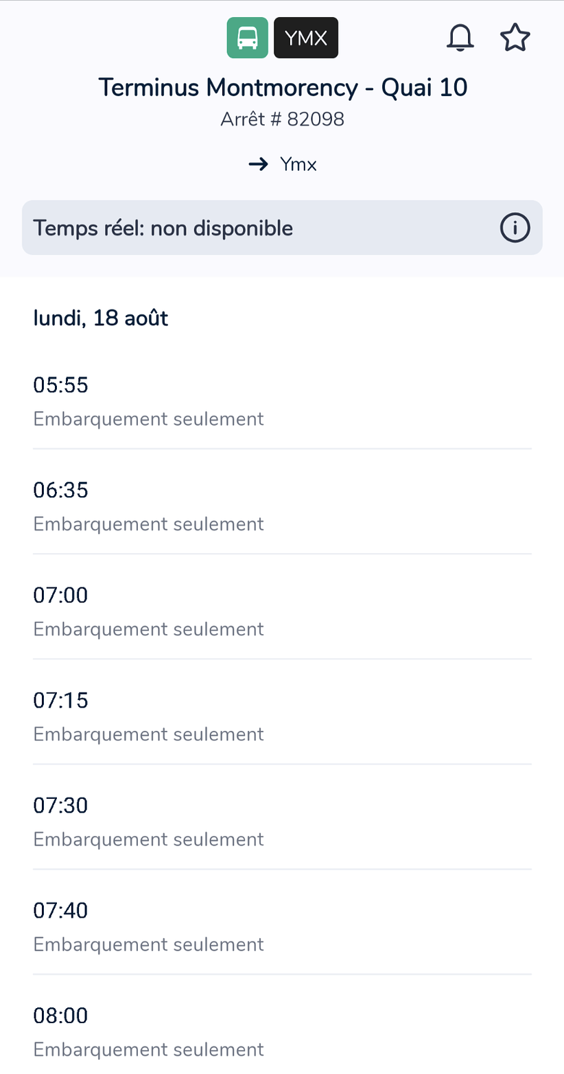 Horaire vers Mirabel