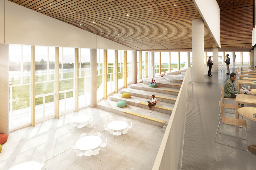 La création d’espaces invitants est au cœur des nouvelles constructions, comme cette aire commune illustrée de la future école de Mirabel.