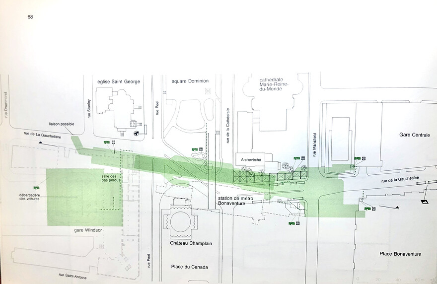 Plan du quartier avec localisation de la gare et des tunnels d'accès