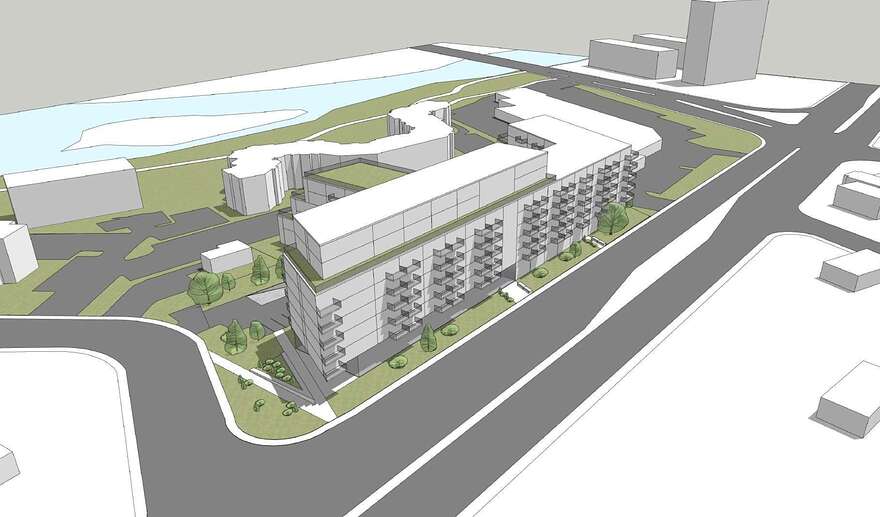 Maquette hypothétique du projet résidentiel le long du boulevard Wilfrid-Hamel tel qu'imaginé en juin 2022.|1440x0