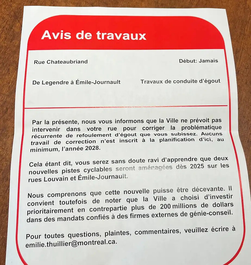 PHOTO FOURNIE PAR UN CITOYEN — Le faux avis en question a été reçu par la poste par plusieurs résidants jeudi.
