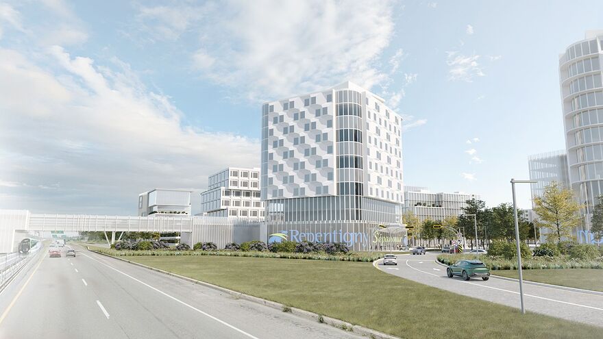 concept de la station terminale Brien du PSE, en médiane sur l’autoroute 40, dans le cadre du projet de requalification urbaine Aventia