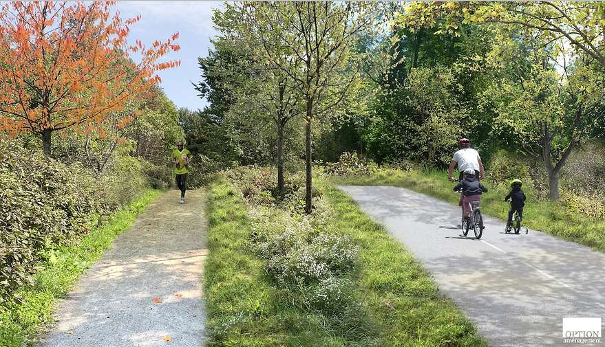 La piste cyclable pavée et le sentier piétonnier en gravier seront aménagés côte-à-côte.