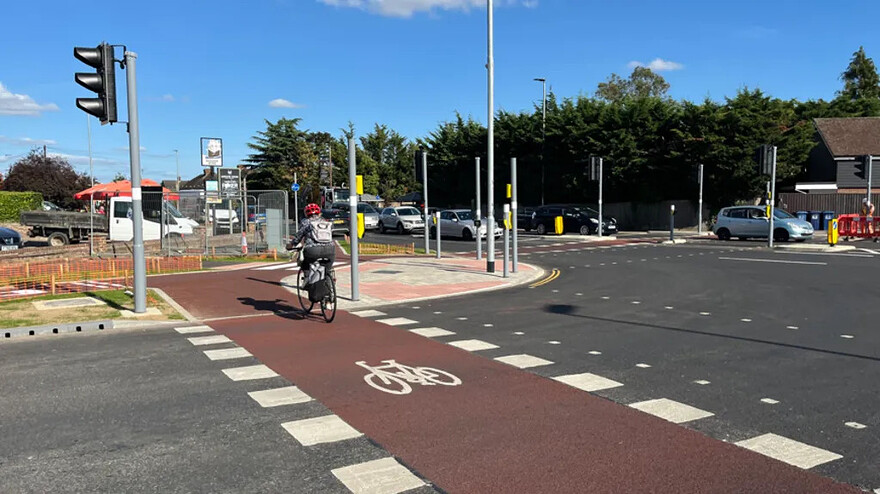 The Cyclops junction on Milton Road also allows cyclists to have their own lanes and lights ©Jozef Hall / BBC