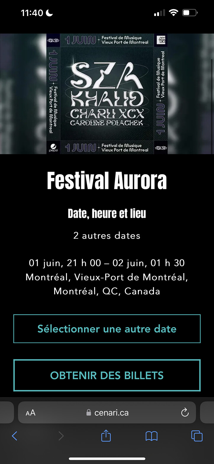 Les billets pour le Festival Aurora, coûtant jusqu’à 650 $ (plus taxes), sont en vente sur le site internet du Groupe Cenari.