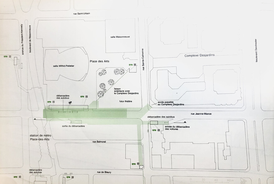 Plan du quartier avec gare et tunnels d'accès