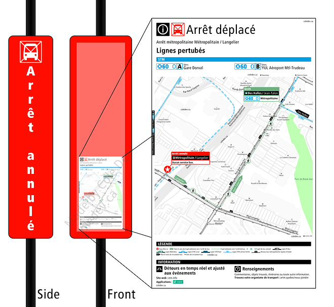 "Bag" with pocket along with a map example to guide customers to a stop with bus service.