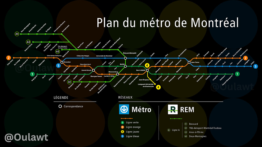 Dark Horizontal Montreal Rapid Transit Map low