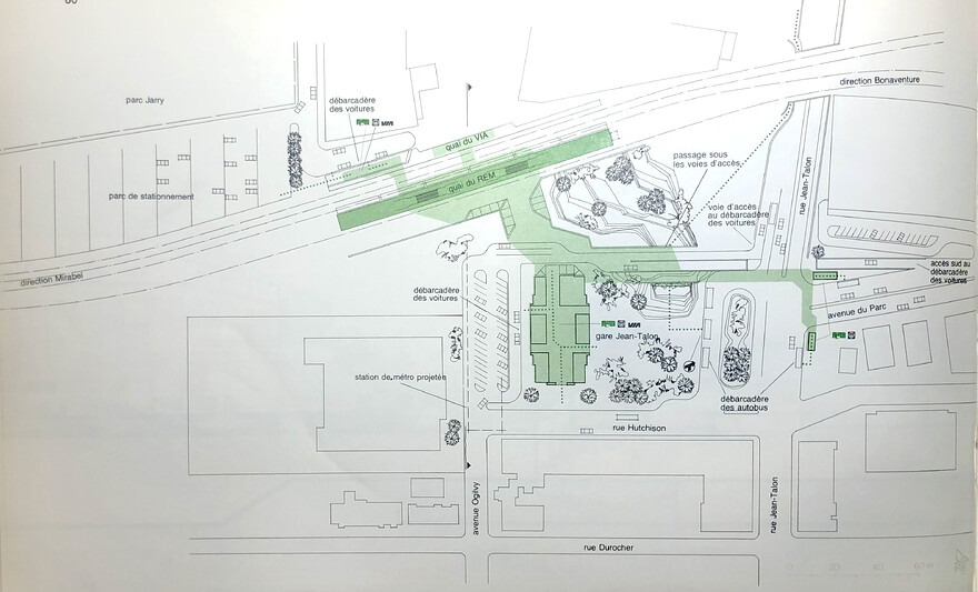 Carte du quartier avec disposition de la gare et des tunnels