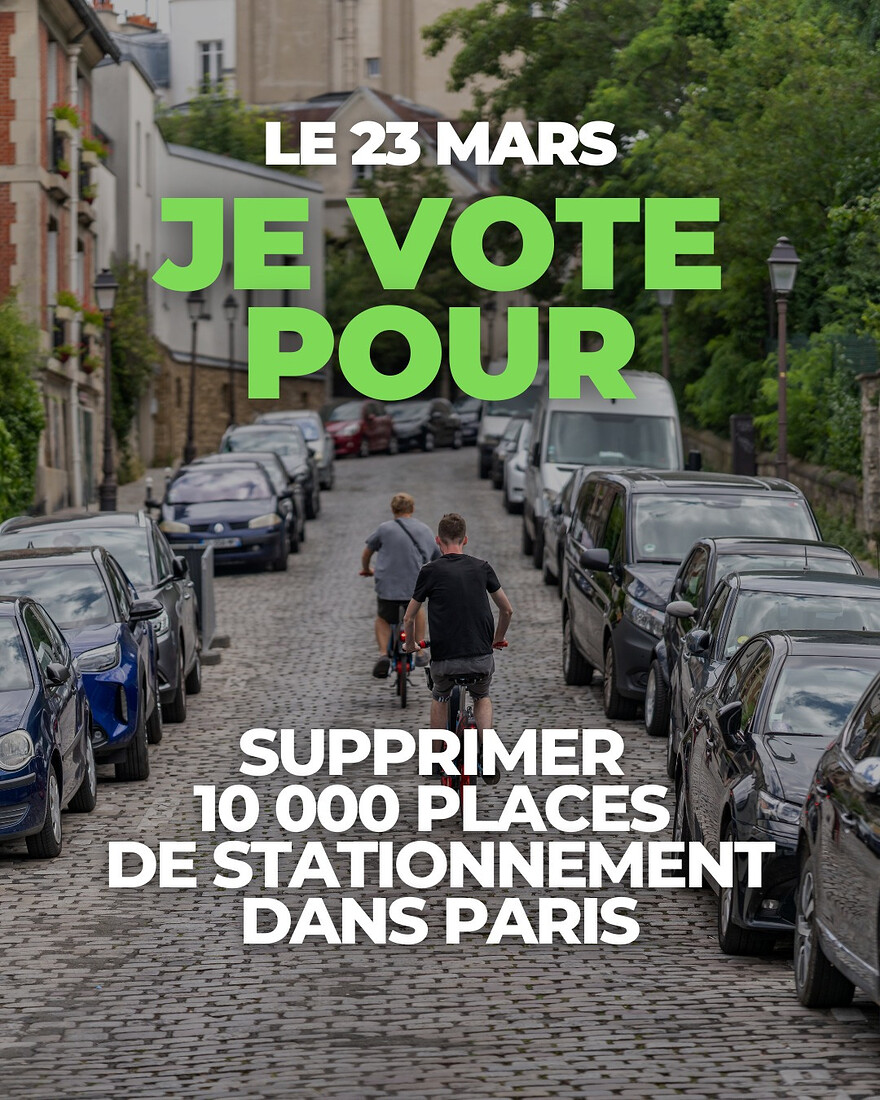 Le 23 mars, je vote pour supprimer 10 000 places de stationnement dans Paris