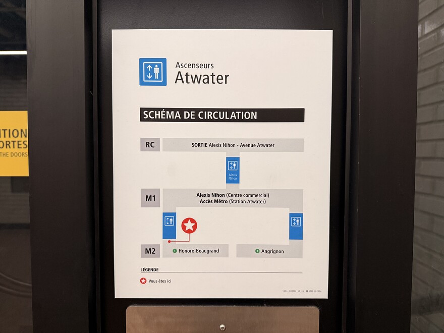 Schéma de circulation pour les ascenseurs à la station Atwater