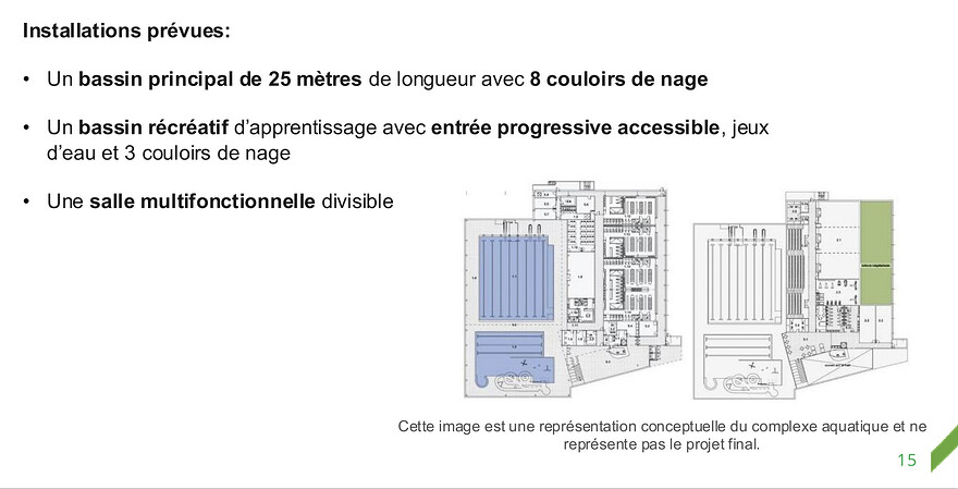Rendu préliminaire du complexe aquatique.