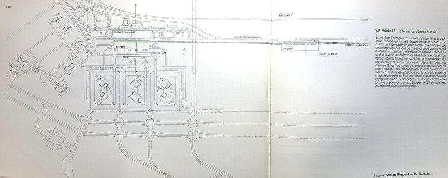 Carte de l'aéroport avec les gares REM Mirabel-1 (et emplacement éventuel de Mirabel-2