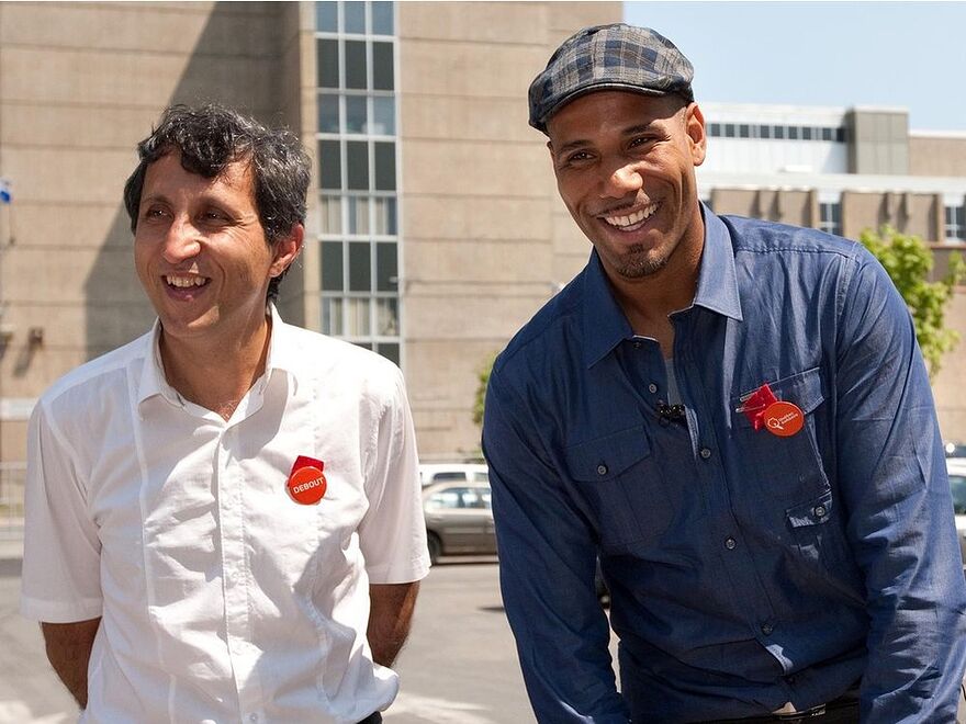 Prosper with former Québec solidaire MNA Amir Khadir campaign during the 2012 provincial election.