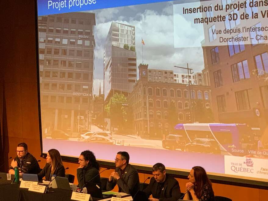 Le projet de l'îlot Dorchester est ici montré en modélisation de la rue Dorchester du côté nord du boulevard Charest.