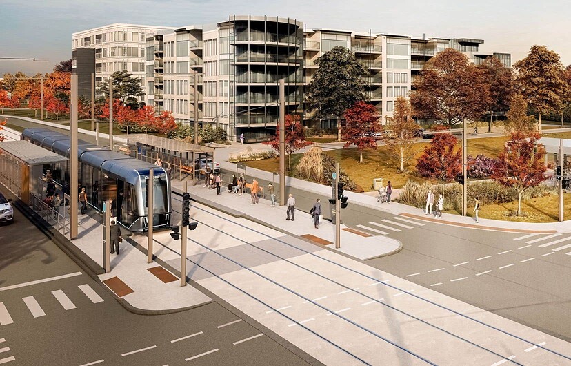 Modélisation du projet de tramway, à la hauteur du boulevard René-Lévesque.