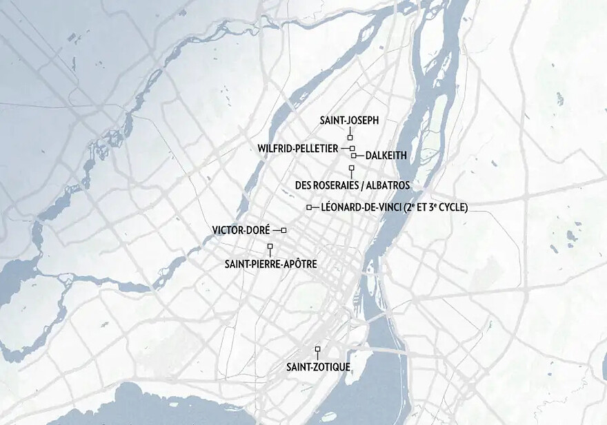 INFOGRAPHIE LA PRESSE - Écoles avec le plus grand nombre d’intersections dangereuses dans un rayon de 800 m