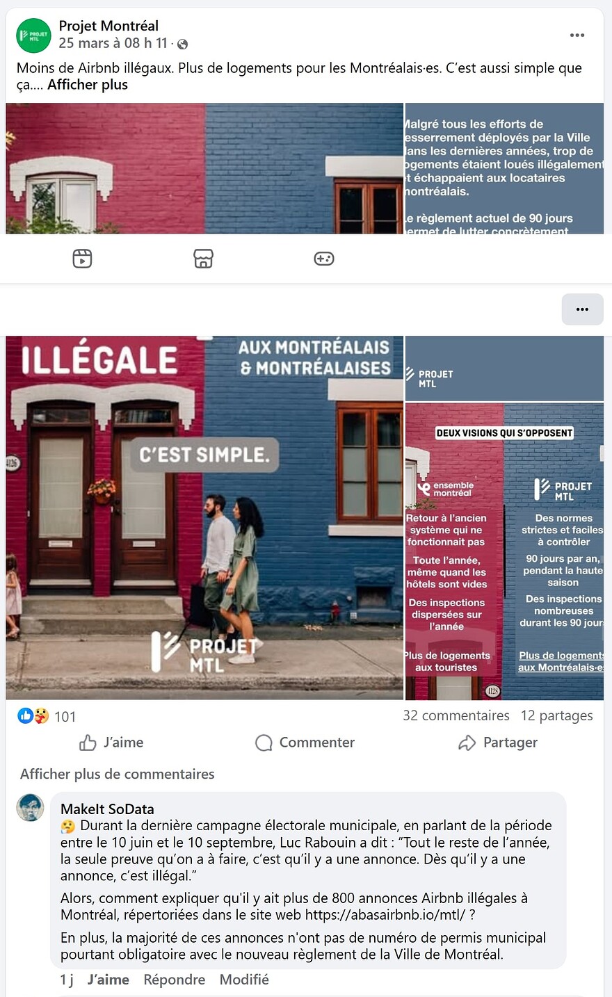 Projet Montréal - Facebook - 25 mars