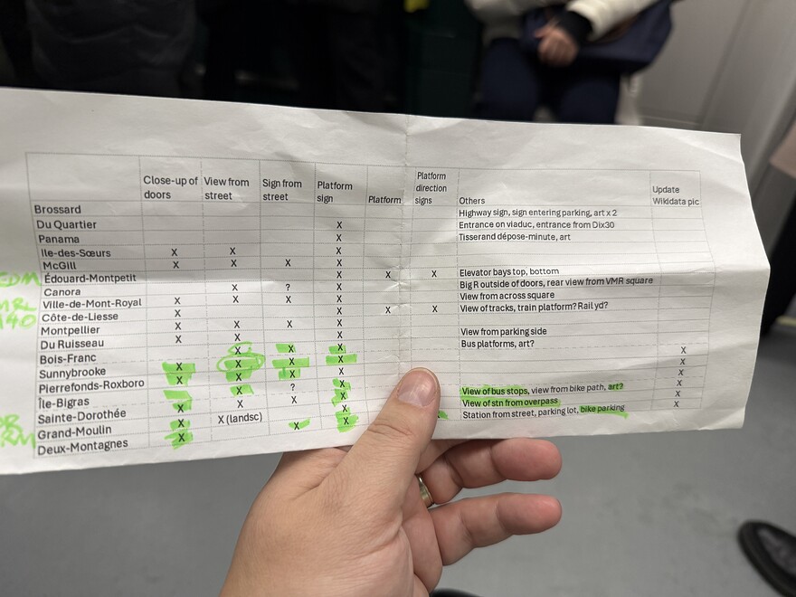 Photo of a piece of paper with the photos I’ve taken already highlighted