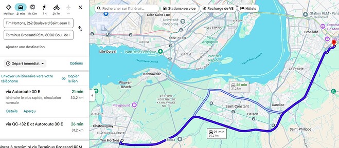 Trajet Brossard-Châteauguay
