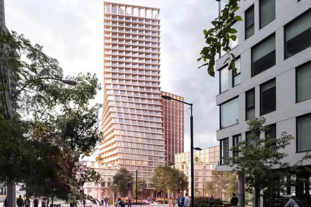 Une tour torsadée de 32 étages, la seule du genre dans l’Est du Canada selon Tidan, s’élèvera à l’extrémité est du site - ILLUSTRATION FOURNIE PAR TIDAN/SID LEE ARCHITECTUR