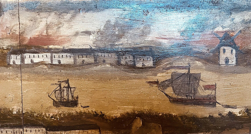 Photo: Dave Noël, Le Devoir — La scène représentée se déroulerait à l'embouchure de la rivière Saint-Charles, non loin de l'Hôtel-Dieu de Québec, comme le suggère la présence d'un moulin à vent.