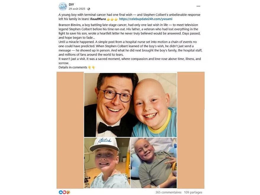 Le réseau propage aussi de fausses nouvelles liées au monde du divertissement. — Photo : DIY / Facebook