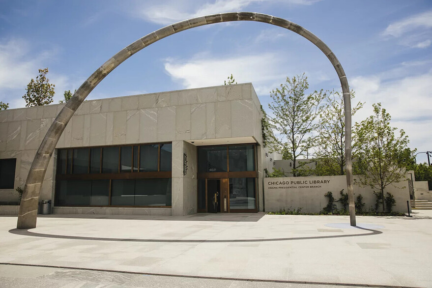 A new branch of the Chicago Public Library has been built near the entrance to the campus. - Lucy Hewett for NPR