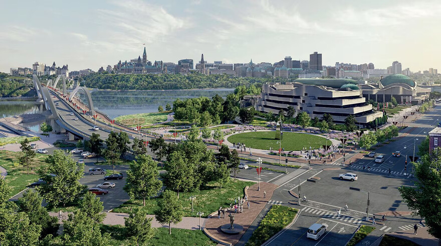 A design rendering of the area surrounding the abutment of the bridge on the Quebec side. (NCC)