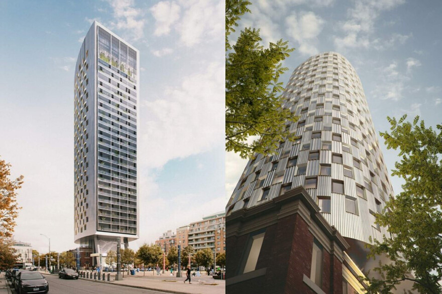 Renderings of a planned 27-storey tower on Queen Street West from a 2023 community consultation report.Credit: Queen Street Post Inc.