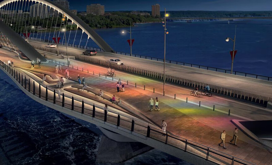 Nighttime design rendering of the Alexandra Bridge replacement. (NCC)