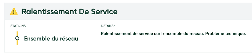 Ralentissement de service sur l'ensemble du reseau. Problème technique.