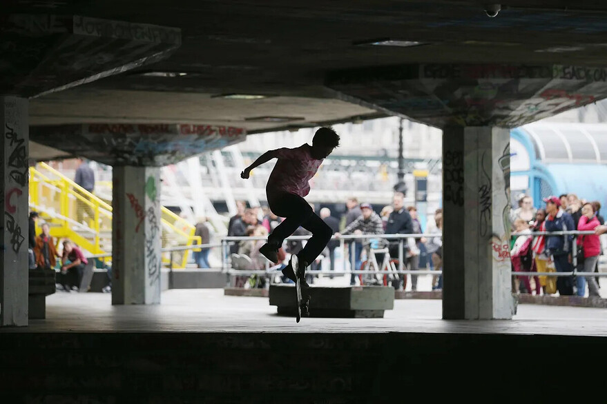 London skateboarders adopted the space below Queen Elizabeth Hall as a skate park in the 1970s, creating an informal venue known today as the Undercroft Skate Space.Photographer: Oli Scarff/Getty Images