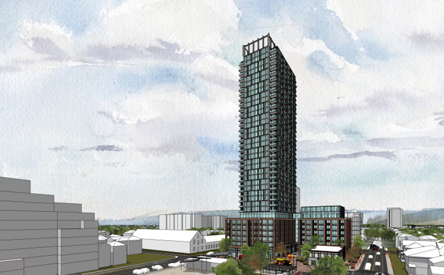 A proposal by Taggart and Stantec Consulting submitted to the City of Ottawa proposes a 38-storey high-rise on Parkdale Avenue and a reimagined Carleton Tavern. (Stantec Consulting/Hobin Architecture/report)e