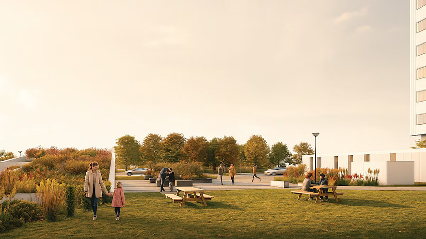 La Ville de Québec aménagera un parc au-dessus du stationnement souterrain. — Photo : Crédit : SQI/Coarchitecture