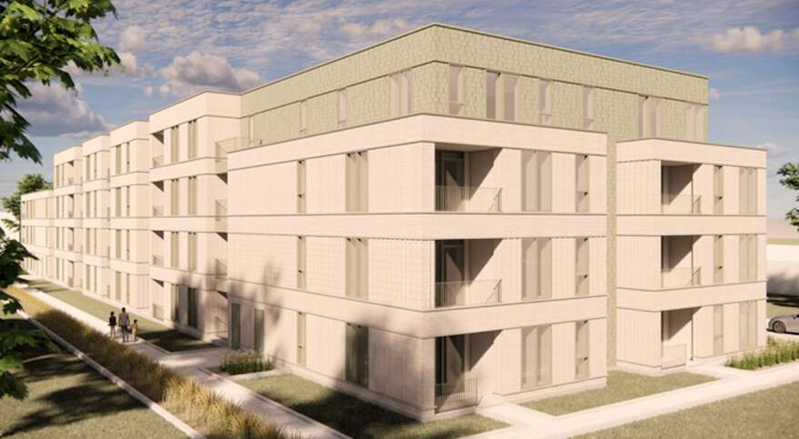 L'immeuble de quatre étages projeté sur la rue Antonin-Marquis.