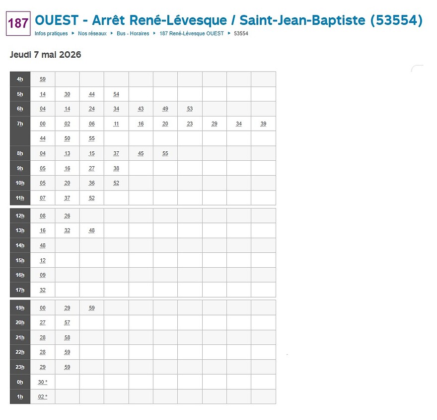 187 René-Lévesque Ouest Horaire