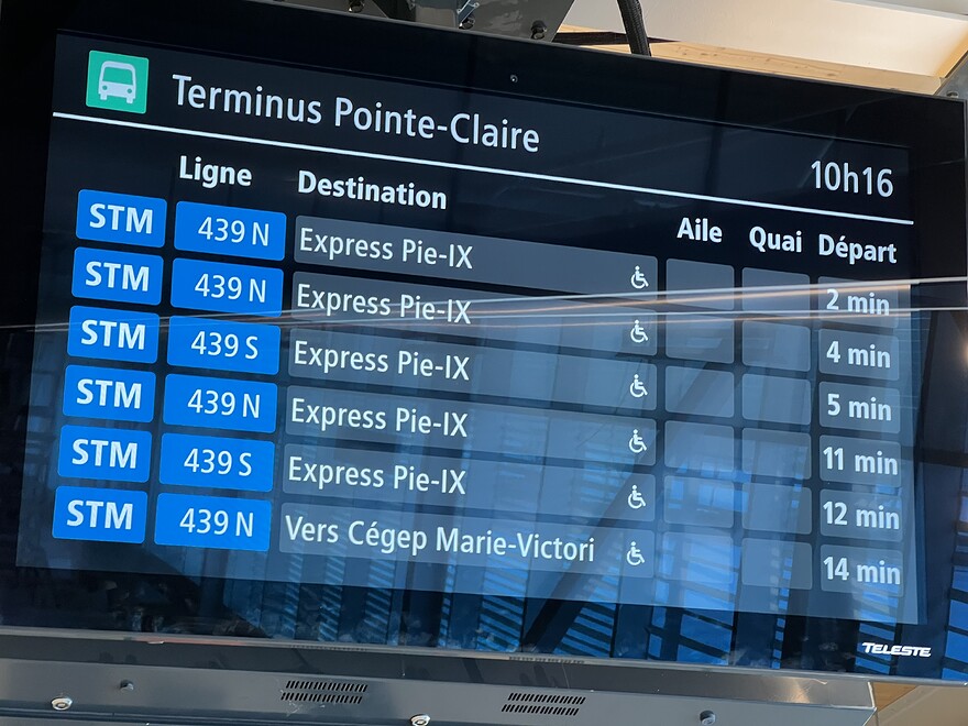 Departure screen showing 439 as a test